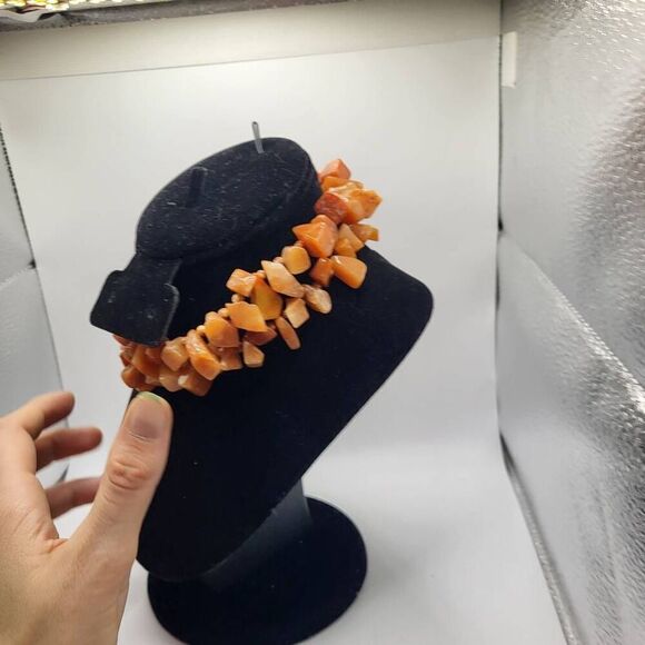 Chunky Bohemain Raw Peachy Orange Agate Moonstone Artisan Made Necklace - Picture 1 of 5